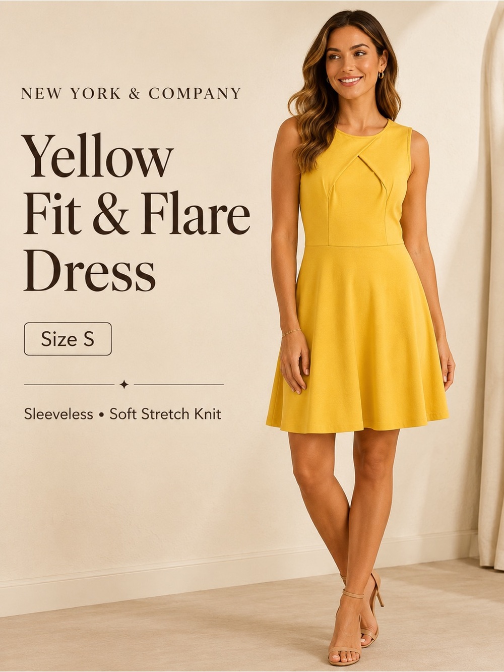 New York‎ & Company Sleeveless Yellow Fit & Flare Dress